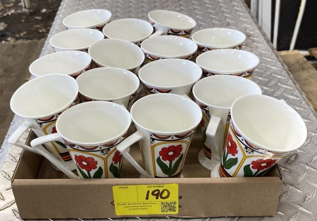 Fine Bone China Floral Mugs, 16 total