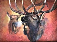 Original Elk Painting Signed "Carol Newbury Howe"