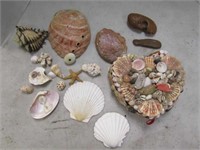 Heart Shaped Seashell Basket W/Lots of Shells