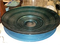 Two large Blue glass platters. 16" dia