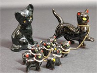 Japan Red Ware Chained Black Cat Kittens,Black Cat