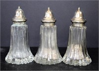 Three Tall Glass Salt & Pepper Shakers