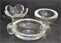 Three Heavy Clear Glass Bowls