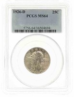 1926-D US STANDING LIBERTY 25C SILVER COIN PCGS MS