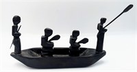 Ebony Wood Carving - 4 Figures In A Boat