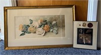 Framed Floral Watercolor Painting + Mixed Media