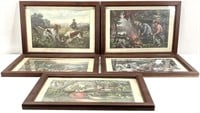 5 Antique Currier & Ives Prints In Wood Frames