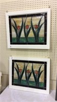 2 Matching Floral Stained Glass WIndows