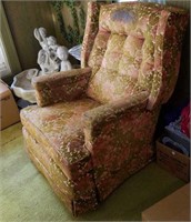 Recliner rocker, upholstery worn and soiled.