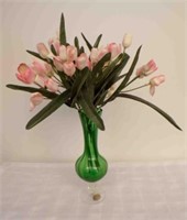 Vintage Green National Patteries Co Vase w/flowers