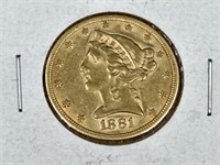 1881 Five Dollar Gold Coin Very Nice