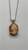 Sterling Cameo Pendant on Sterling Chain