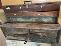 Wooden Tool Box w Saw 34 x 7 x 14 2 Drawers