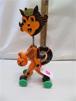 Vintage Halloween Cat on Wheels with Spring Head