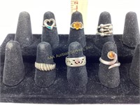 (6) Sterling rings sizes 8, 4.75, 6, 6.75, 5.25,