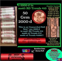 THIS AUCTION ONLY! BU Shotgun Lincoln 1c roll, 200