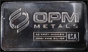 (1) 10 OZ .999 SILVER OPM METALS BAR