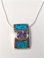 $240 Silver Tanzanite And Opalite Necklace