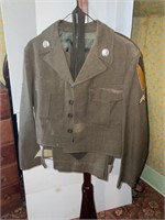 Military wool jacket and pants tie with belt