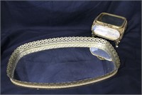 Vintage Glass Jewelry Casket & Mirrored Tray