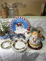 Snowman Cookie Jar Christmas Plate Lot