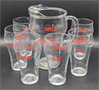 (Z) Coca cola pitcher and glass set 6.5-9.5in h