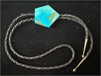 Signed Polished Turquoise & Sterling Bolo