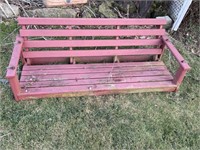 RED OUTDOOR WOODEN PORCH SWING