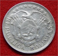 1900 Bolivia Silver 50 Centavos