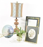 Table Lamp, Royal Doulton Plate, Framed Artwork