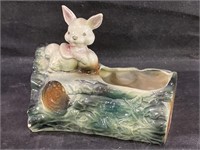 MCM Bunny on a Log Ceramic Planter