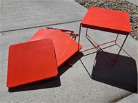 4 Vintage Metal Orange Camping Tables