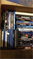Box lot of 42 DVD movies including eight Blu-ray
