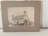 Antique Country Church Photo w/ People + Wagon