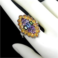 Natural Kyanite Amethyst Chrome Diopside Ring