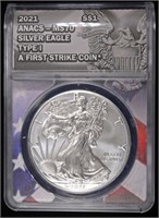 2021 T-1 AMERICAN SILVER EAGLE ANACS MS70