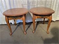 (2) Oak Queen Anne Style End Tables