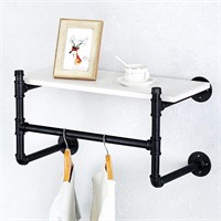 Industrial Pipe Clothing Rack Wall Mounted Wood Sh