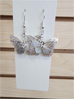 Silver tone butterfly dangle earrings
