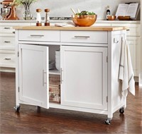 Glenville Cream White Rolling Kitchen Cart with