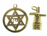 (2) 14k Yellow Gold Pendants, Jewish Star Of David