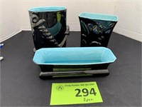 Abingdon Pottery Black & Blue Vases (3)