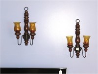 Pair of Sconces - Wood with Glass Amber Shades