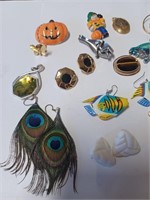 Lot of Costume Earrings, Brooches, and More