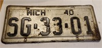 F7) Nice 1940 Michigan License Plate