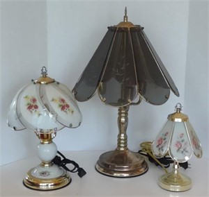 Vtg. Brass Plated Three-Bulbed Table Touch Lamp