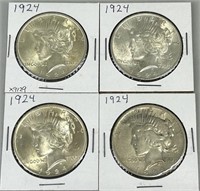 Four 1924 Peace Dollars (90% Silver).