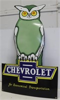 ANTIQUE PORCELAIN 36" CHEVROLET OWL SIGN