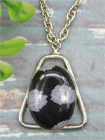 SNOWFLAKE OBSIDIAN PENDANT ON CHAIN NECKLACE