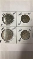 1972 & 1973 Canadian Silver Dollars And 50 Cent Co
